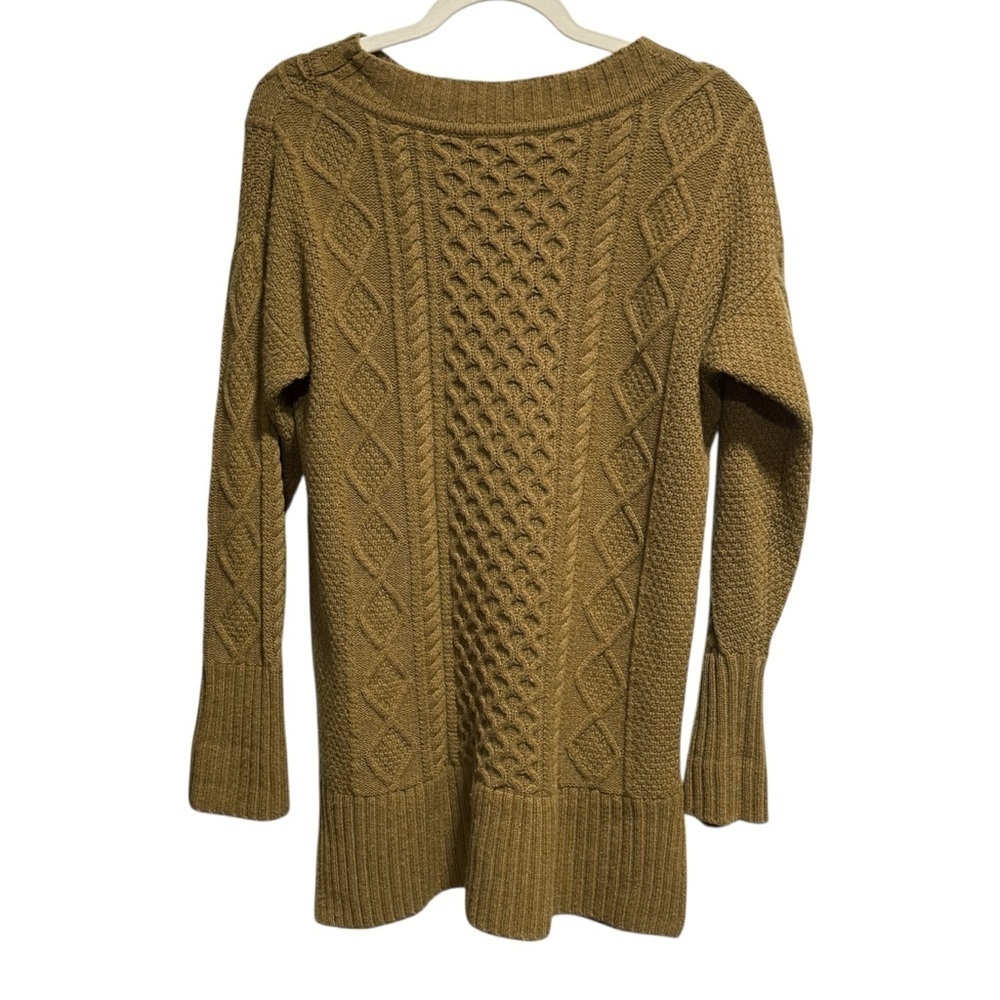 J. Crew Wool Blend Patchwork Cable Knit Tunic Sweater Sz Small Capsule Tan Camel - Picture 3 of 9